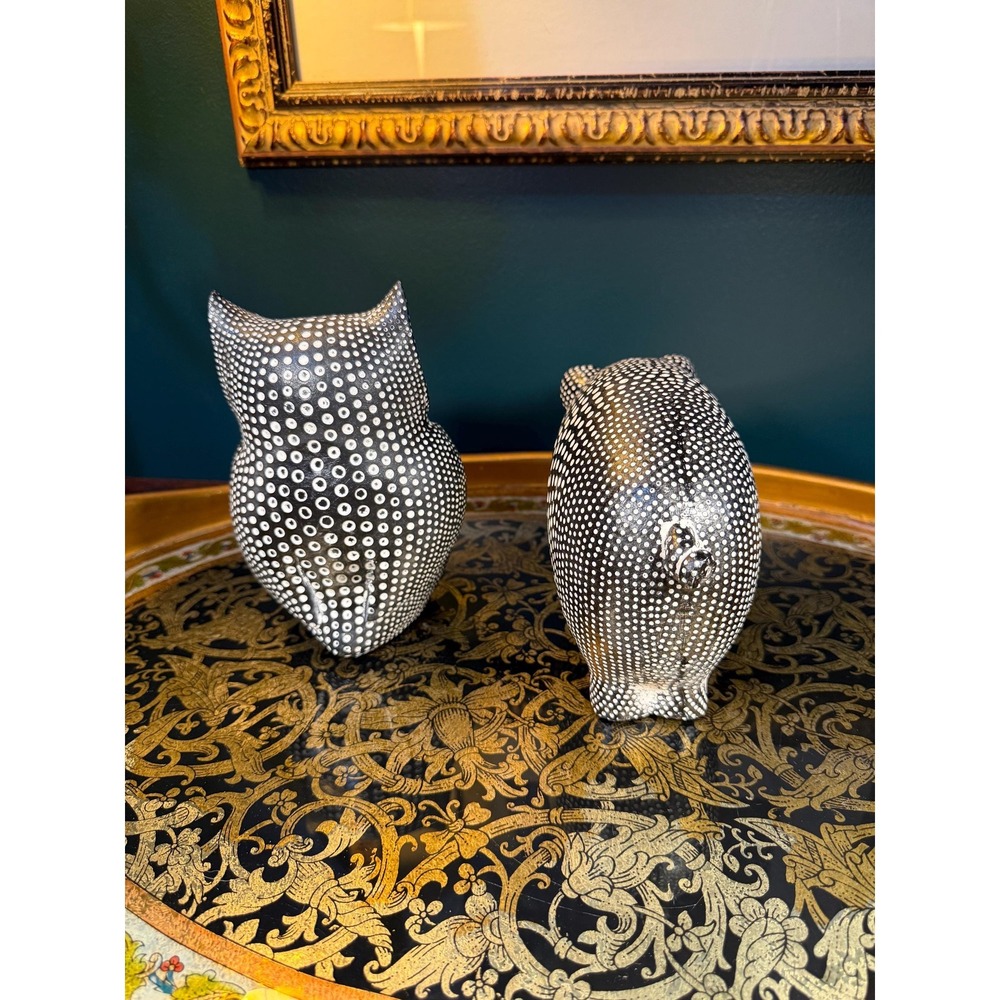 Pier 1 Imports Black & White Polka Dot Pig and Owl Figurine Set - Picture 5 of 15